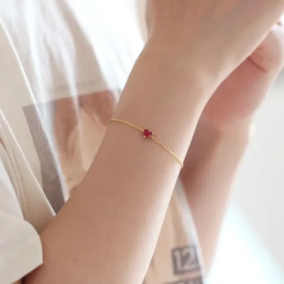 925 Sterling Silver Gold Heart Shape Zircon Dainty Bracelet Red Love Heart Gift - Picture 2 of 5